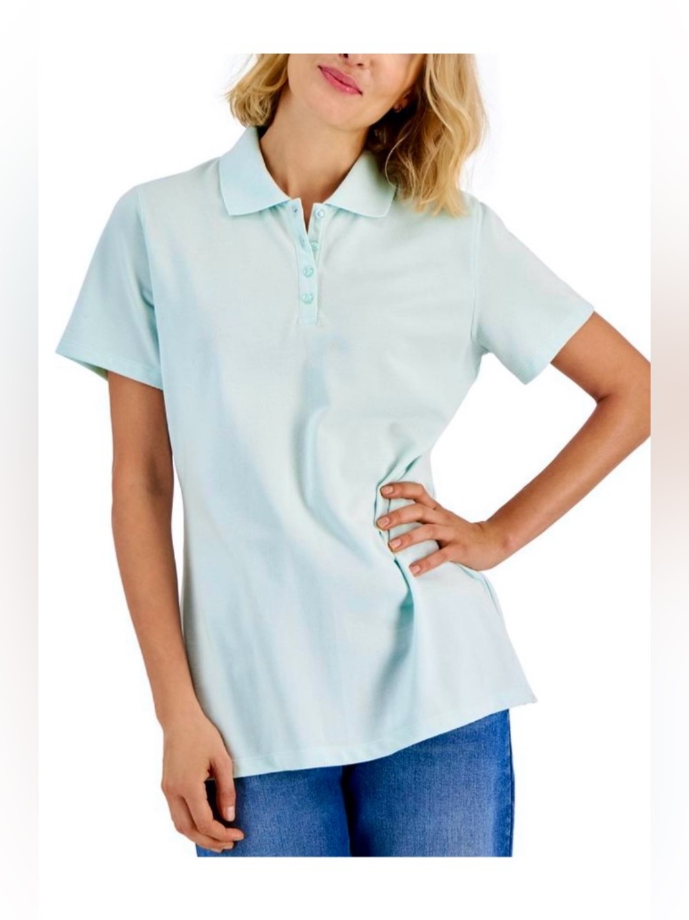 Karen Scott M Short Sleeve Polo in Light Mint 100% Cotton NWT